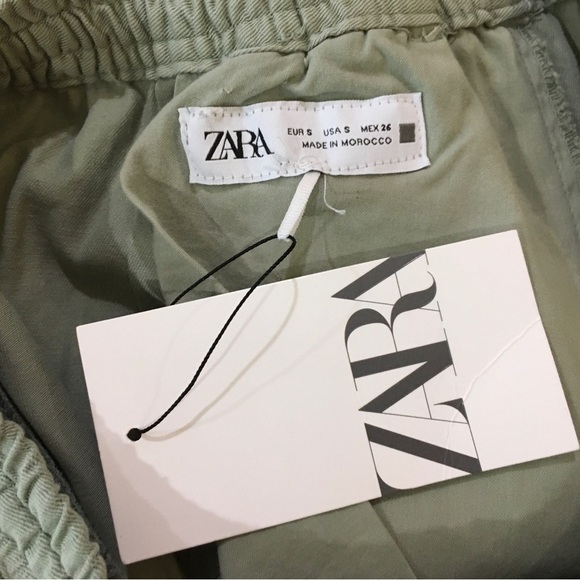 Zara pants drawstring ankle pull on green women small relex fit  new - Picture 9 of 9
